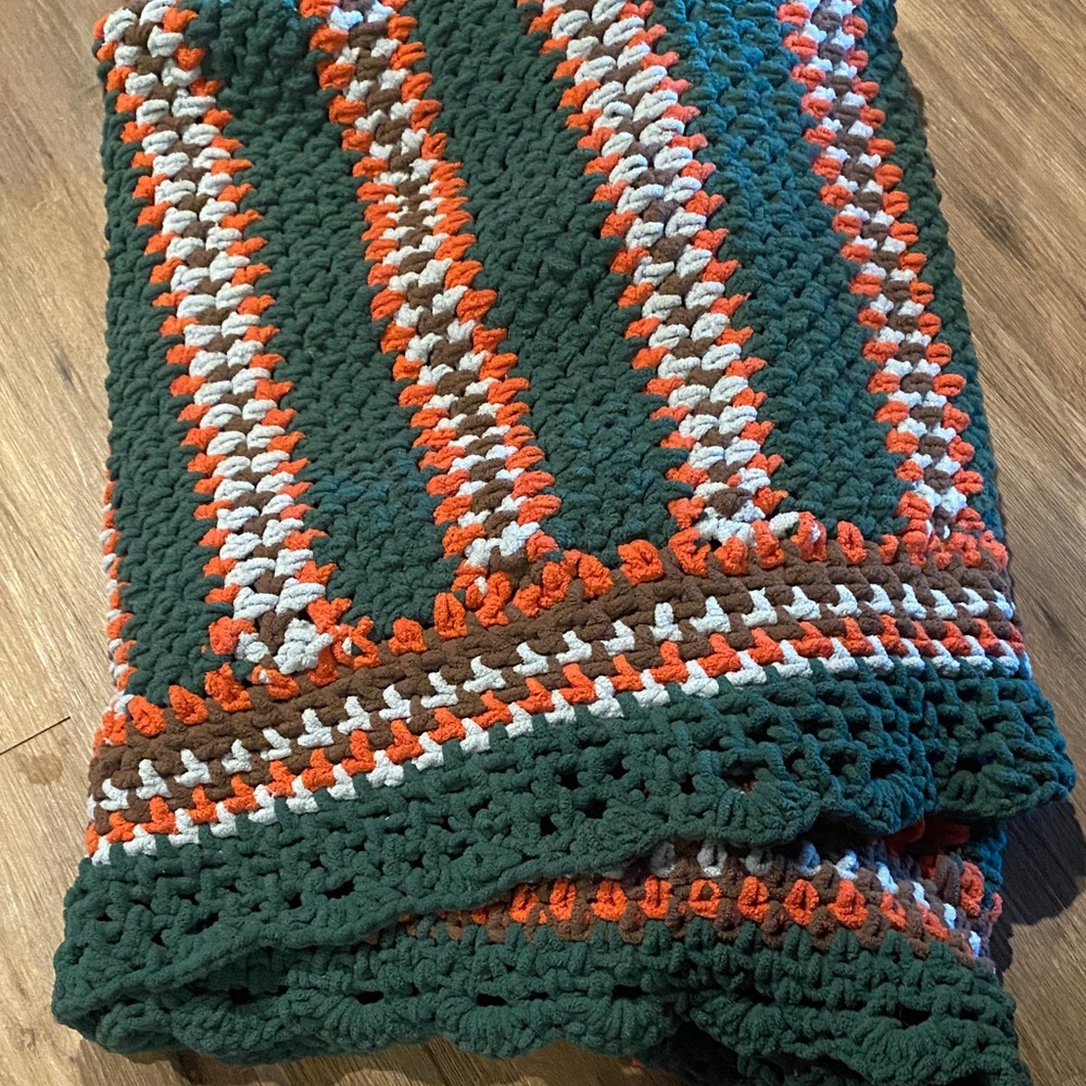 Handcrafted super Thick chenille crocheted afghan throw blanket green